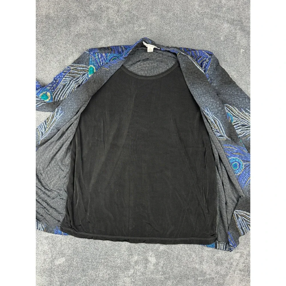 JM Collection Women Peacock Feather Print Open Front Cardigan Jacket Black Small